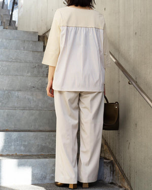 7分袖異素材切替カットソー