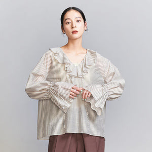 ストライプ ラッフルシャツ