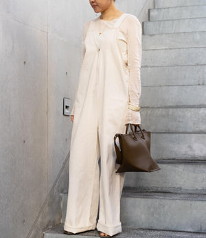 Vネックデニムライクオールインワン