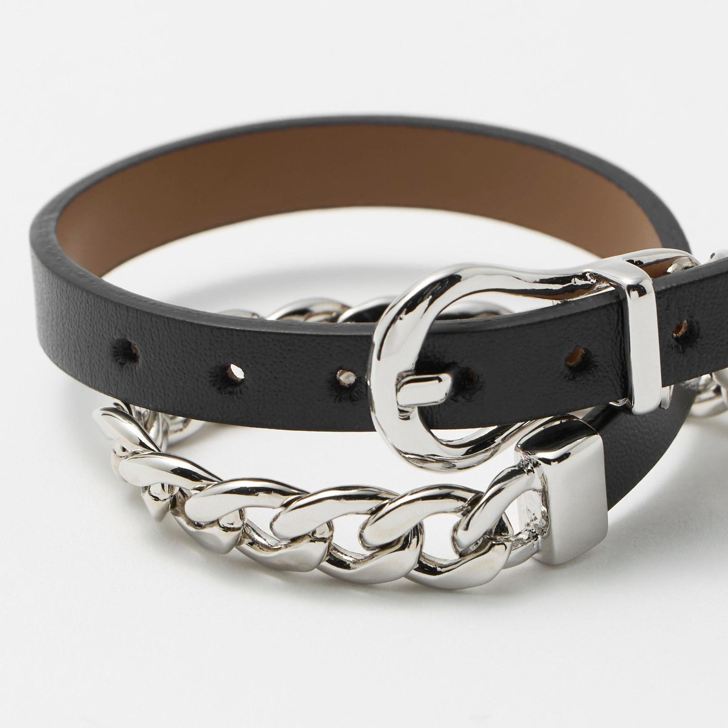 メタルチェーン×レザーベルト ブレスレット