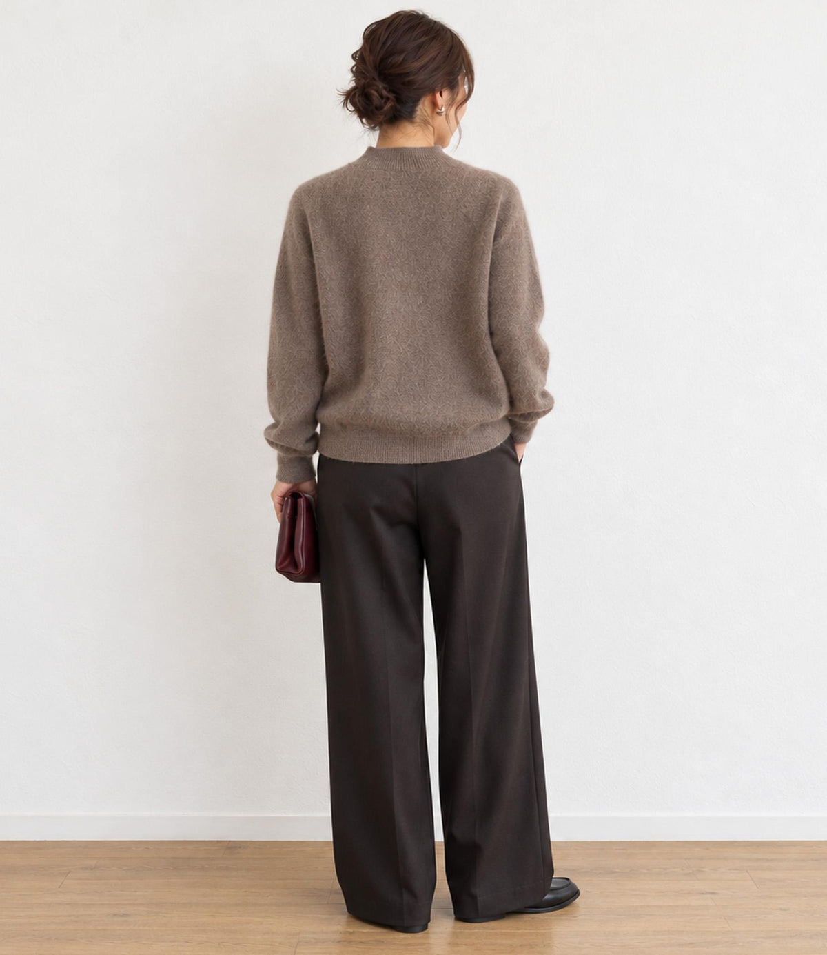 ウールカシミアホールガーメントモックネックニット