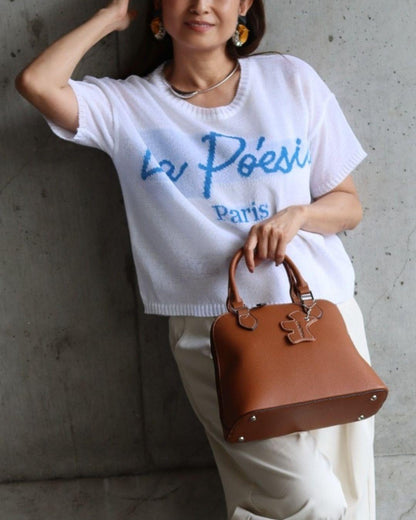 レタリングニット半袖Tシャツ