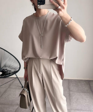 バックジップジョーゼットTブラウス