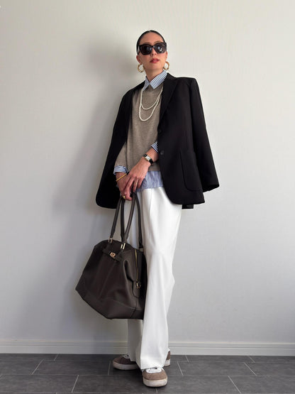 ハートロゴ刺繍ストライプシャツ