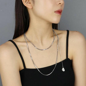 スネークチェーン淡水パールトップネックレス