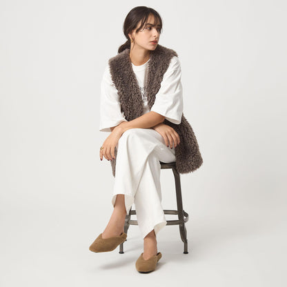 スクエア 2WAY フラットシューズ（ベージュ）