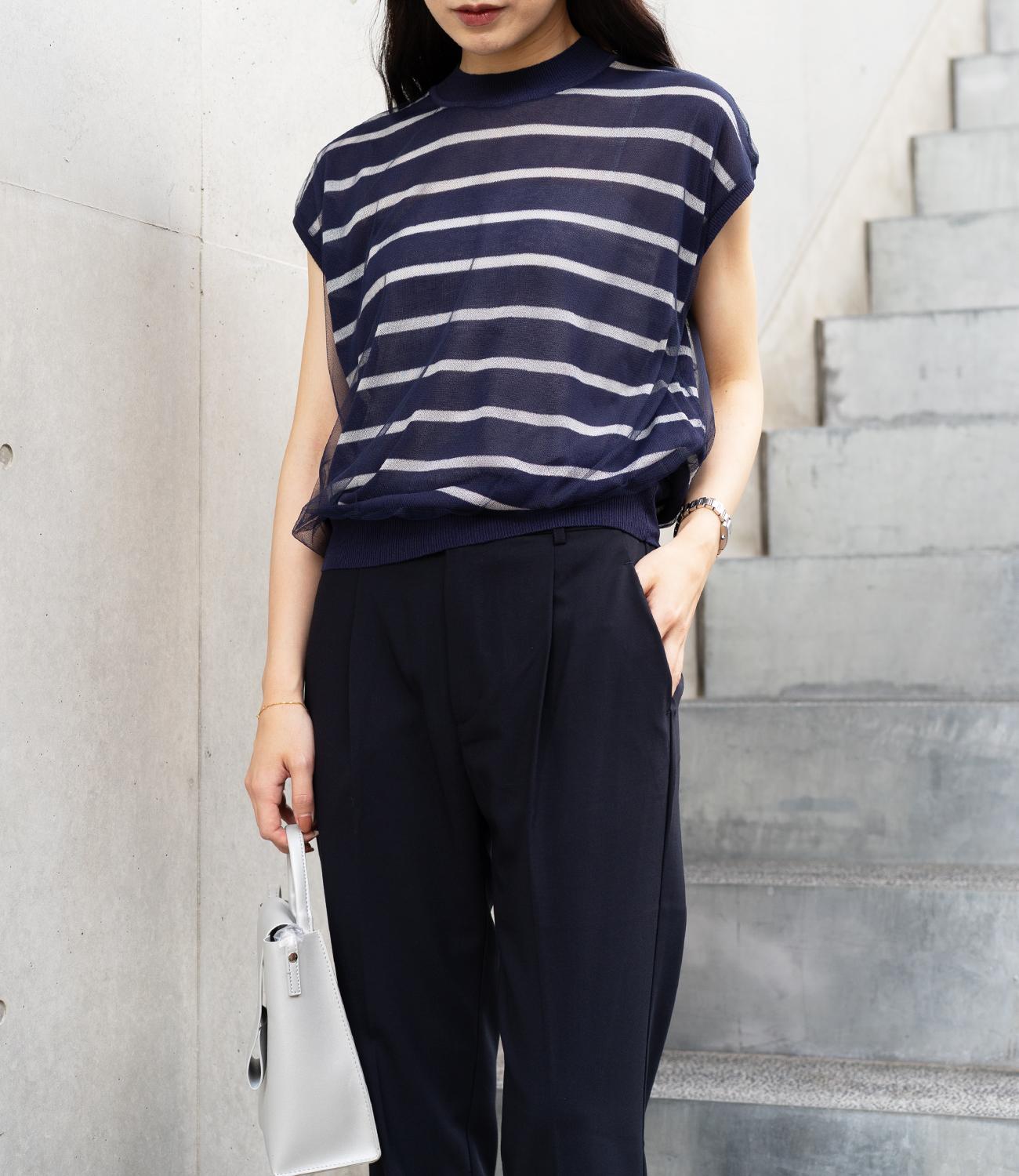 チュールレイヤードボーダーニット