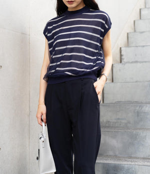 チュールレイヤードボーダーニット