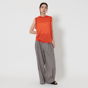 コットンナイロン クルーネック ノースリーブ Tシャツ