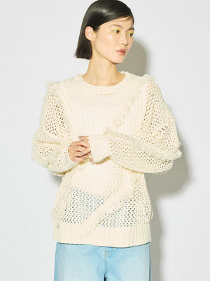 MIDIUMISOLID for Ladies フリンジメッシュプルオーバー