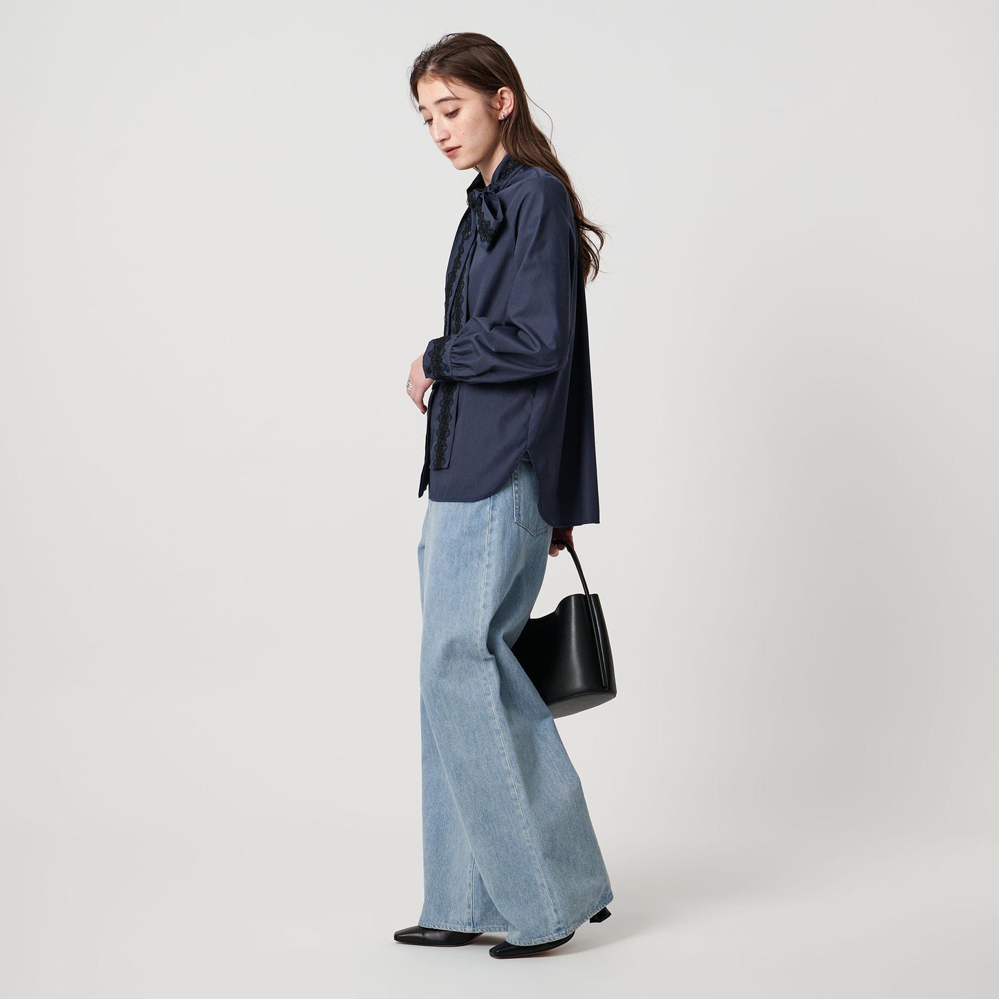 レース コンビ ボウタイ リボン ブラウス ‐ウォッシャブル‐