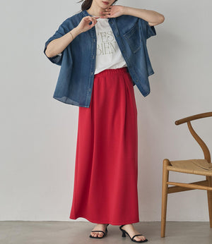 シアーデニムバンドカラードルマンシャツ