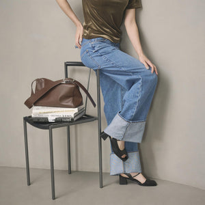 レザーライク オープントゥ バックストラップミュール