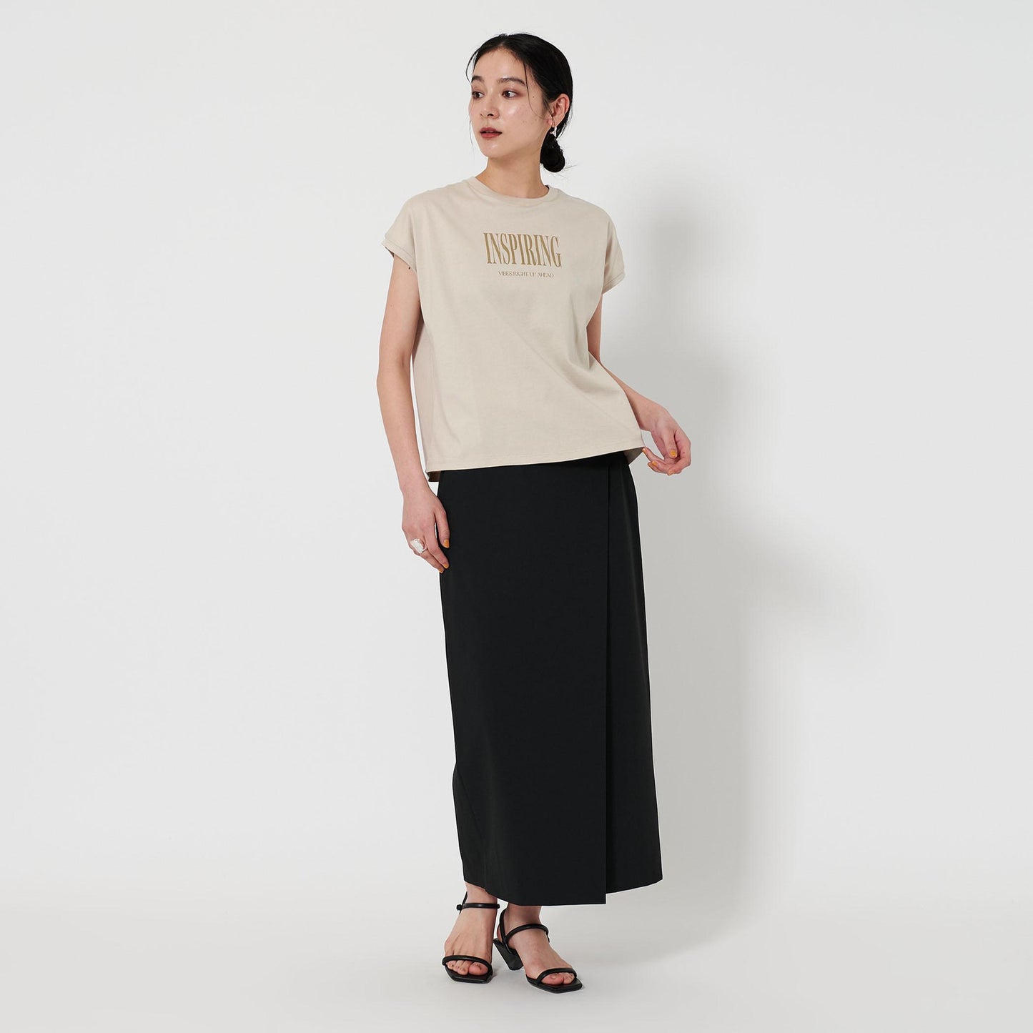 コットン ロゴプリント フレンチスリーブ Tシャツ
