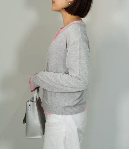 レイヤード風バイカラーカーディガン