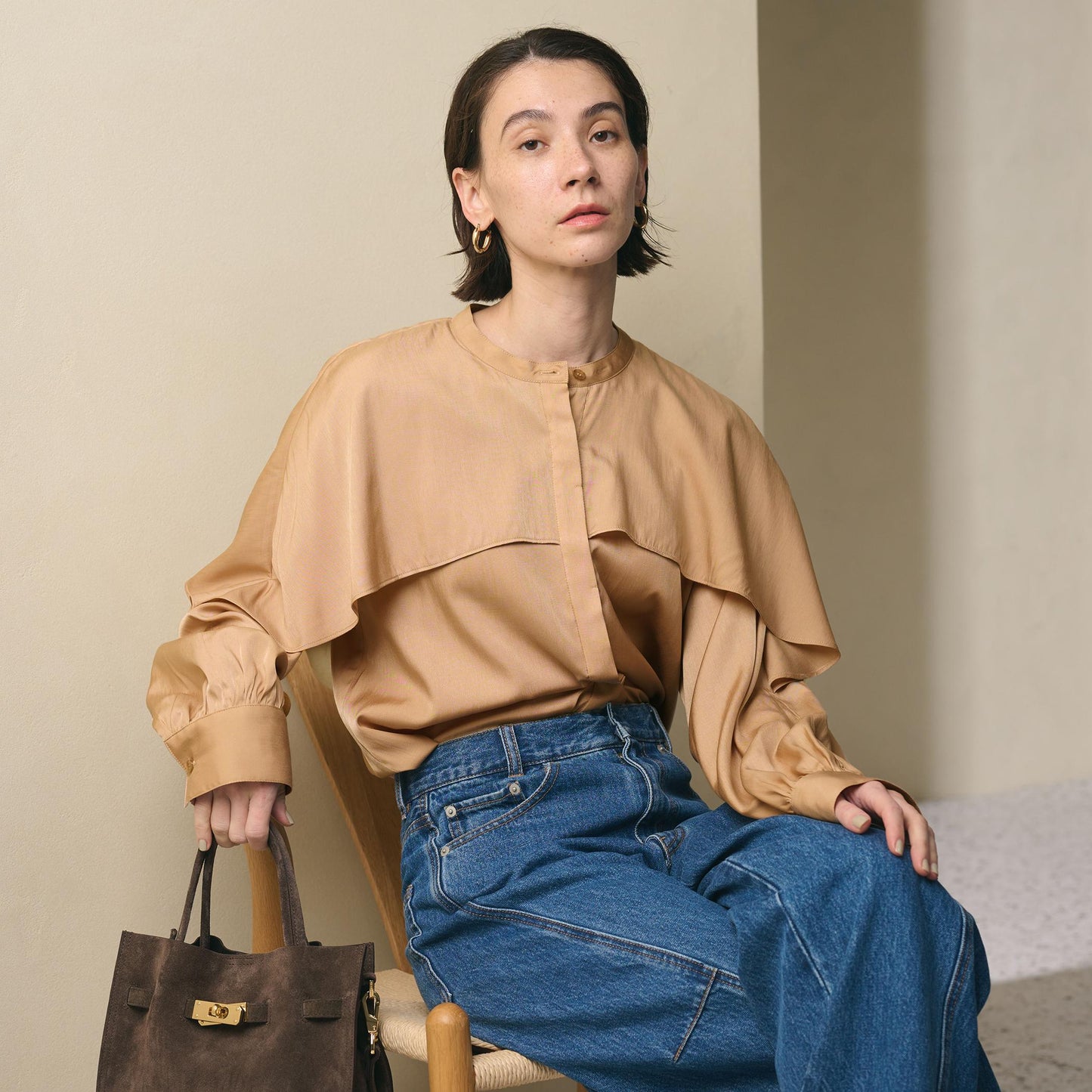 【WEB限定 Wardrobe DAILY MINIMAL】フリルレイヤーブラウス ウォッシャブル
