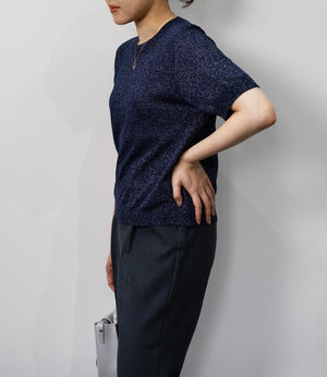 ラメニットハーフスリーブトップス