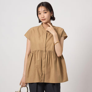 スタンドネック ペプラム フレンチスリーブ ブラウス