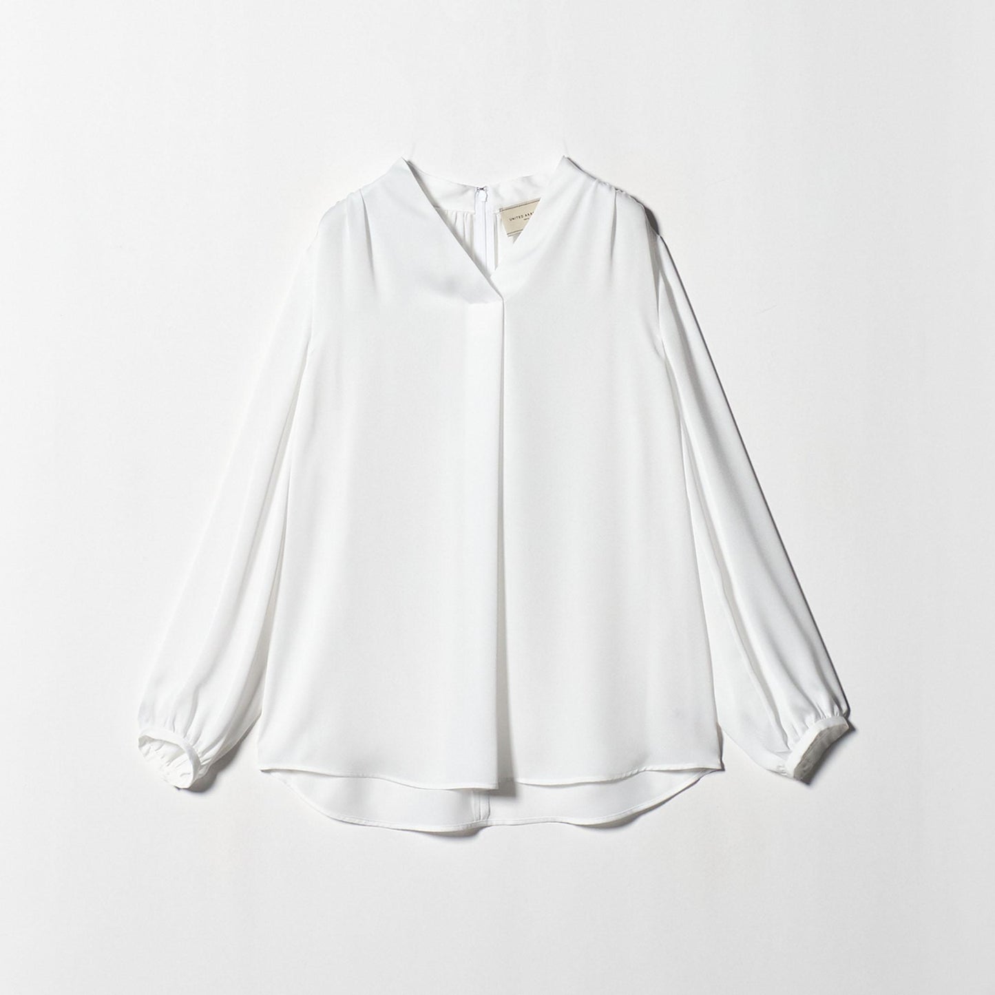 バック サテン Vネック ロングスリーブ ブラウス ‐ウォッシャブル‐