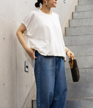 異素材切り替えドロストラグランカットソー