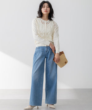 デニム ライン ワイドパンツ