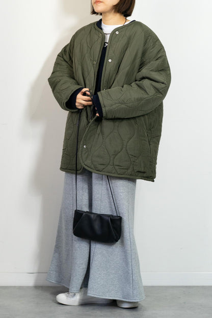 リバーシブルボアキルティングノーカラーアウター