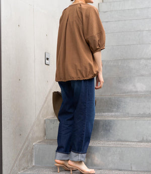 ストライプスキッパーパフブラウス