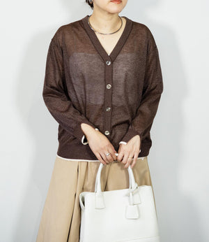 シアーラメバイカラーカーディガン