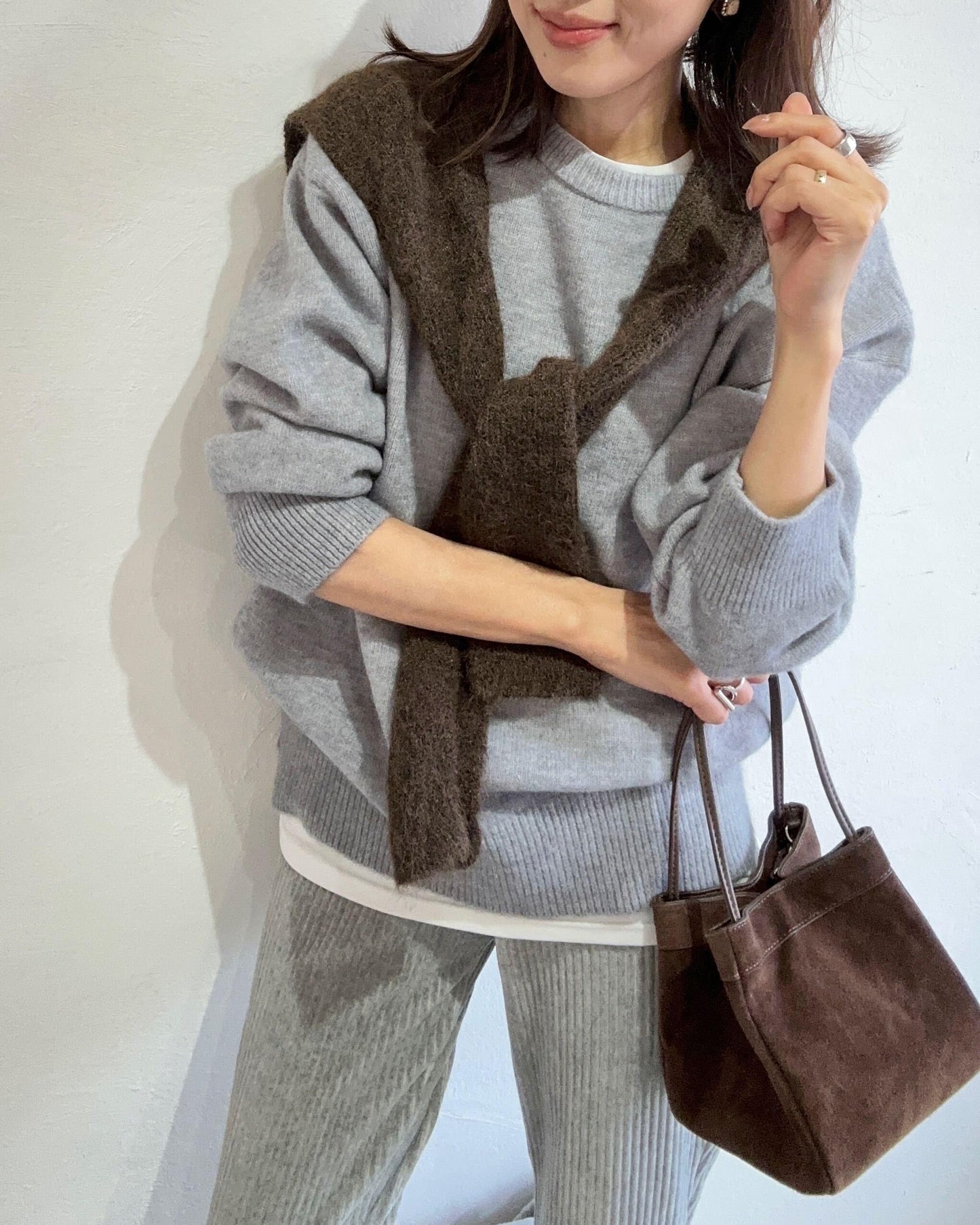 ウール混ショール付きニット