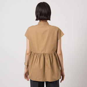 スタンドネック ペプラム フレンチスリーブ ブラウス