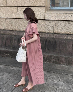 フリルシャーリング切り替えワンピース