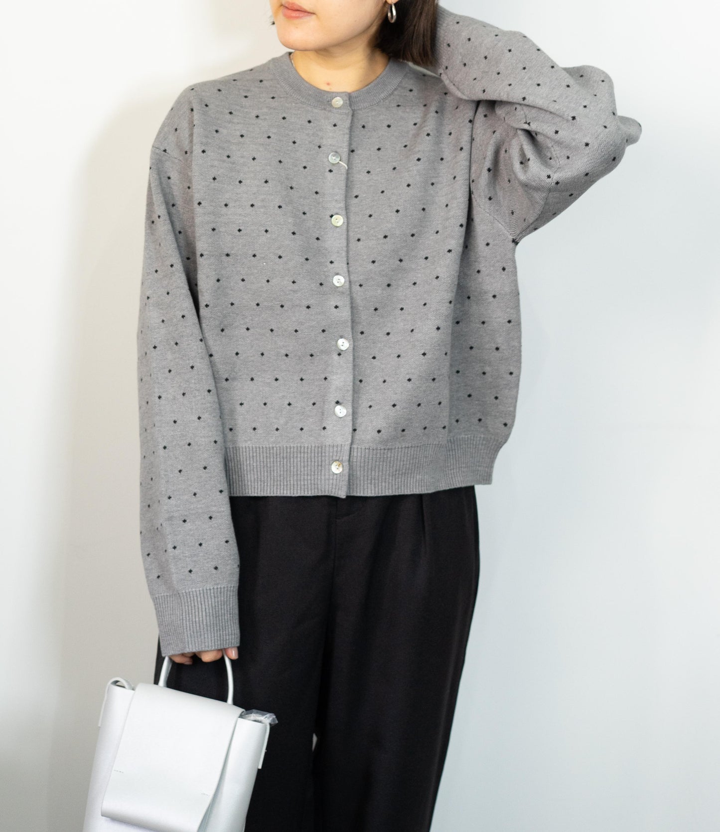 ドットニットブルゾンカーディガン