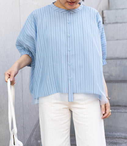 チュールレイヤードドレープブラウス