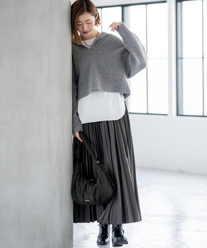 ウールカシミヤチャンキー クロップド スキッパーニット