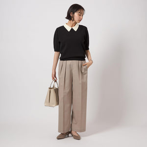 襟付き 5分袖 プルオーバー ニット