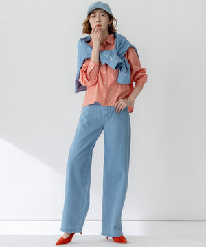 ライトダンガリー クロップド ボリュームスリーブ シャツ