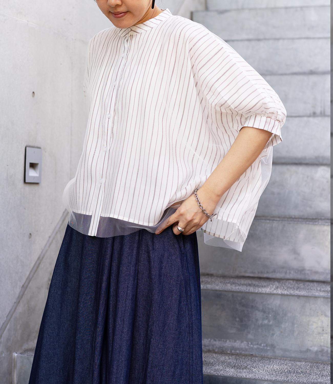 チュールレイヤードドレープブラウス