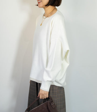 ラメボートネックラウンドニット