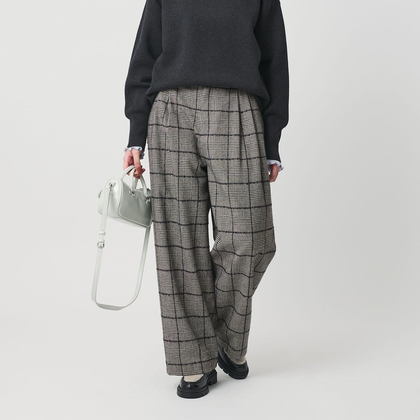 チェック ワイドタックパンツ