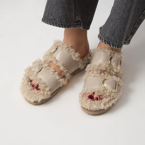 ダブルベルト フェイクファー サンダル