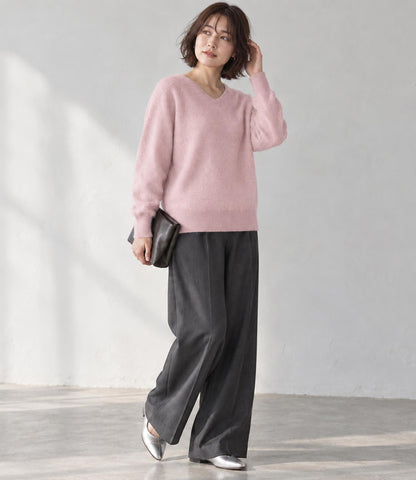 ウールカシミアホールガーメントVネックニット
