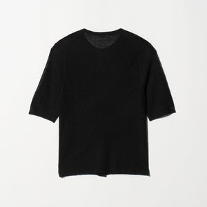 ウールナイロン クルーネックハーフスリーブカーディガン