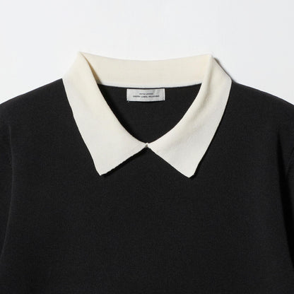 襟付き 5分袖 プルオーバー ニット