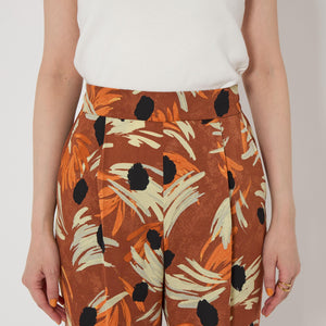 アート フラワー プリント パンツ