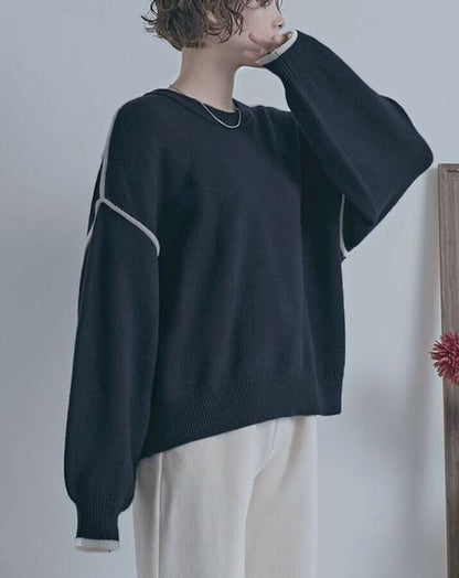 バイカラーラインニット