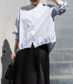 ラメストライプバッグギャザーシャツ