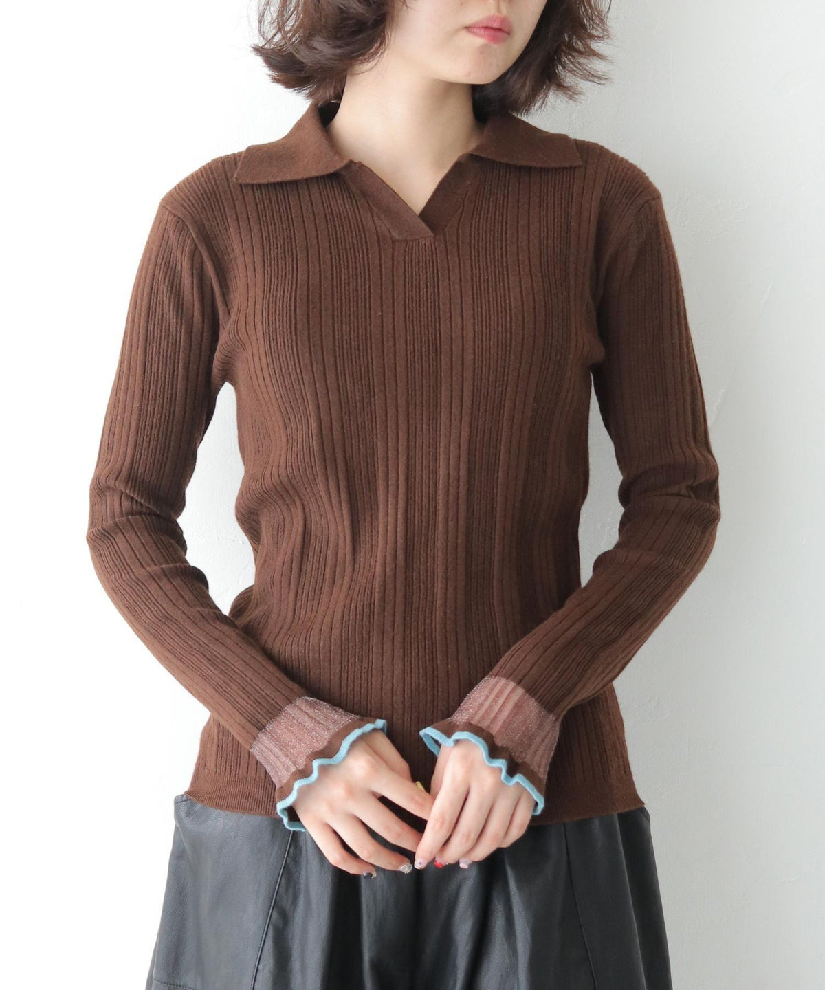 スキッパーネックポロニット