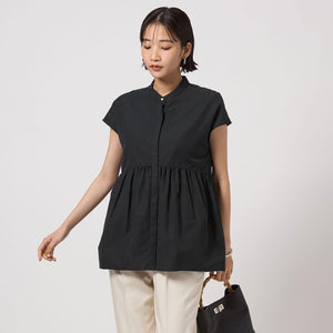 スタンドネック ペプラム フレンチスリーブ ブラウス