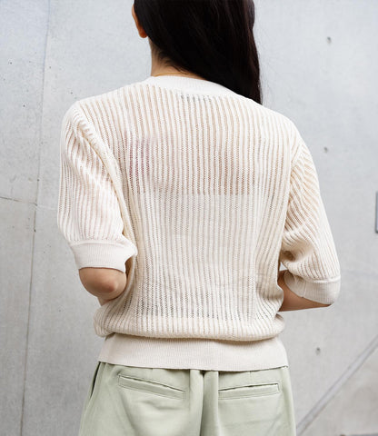 透かし柄編み5分袖ニット