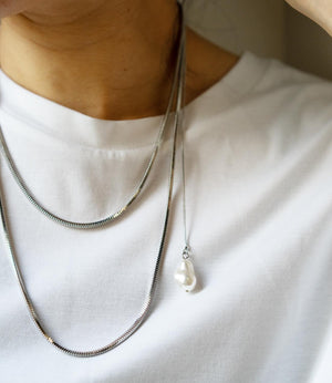 スネークチェーン淡水パールトップネックレス